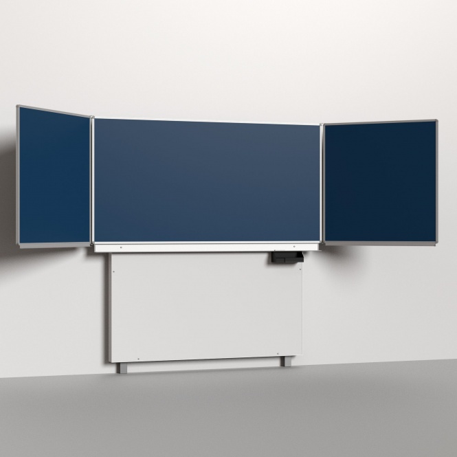 Klapp-Schiebetafel wandmontiert, mit Fuß, Mittelfläche 200x100 cm, Stahlemaille blau